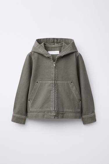 HOODED OVERSHIRT WITH EMBROIDERED SLOGAN - Mink by Zara - Image 0