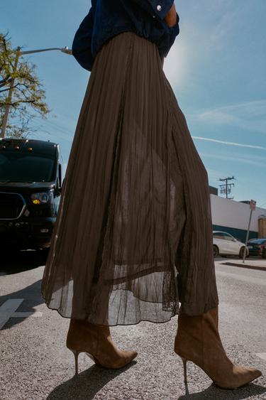 LACE GODET SKIRT - Dark brown by Zara - Image 3