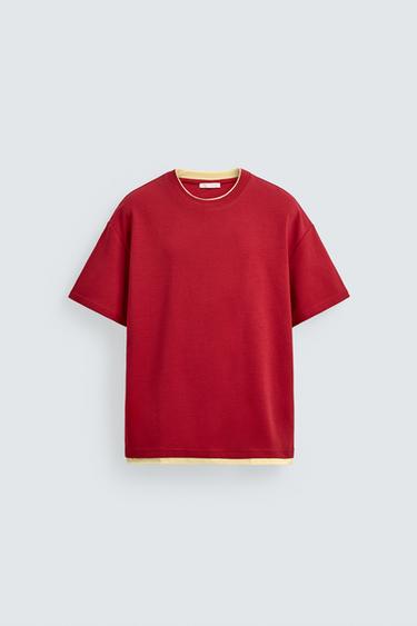 ФУТБОЛКА С ДВОЙНОЙ КОНТРАСТНОЙ ОТДЕЛКОЙ — КРАСНЫЙ от Zara