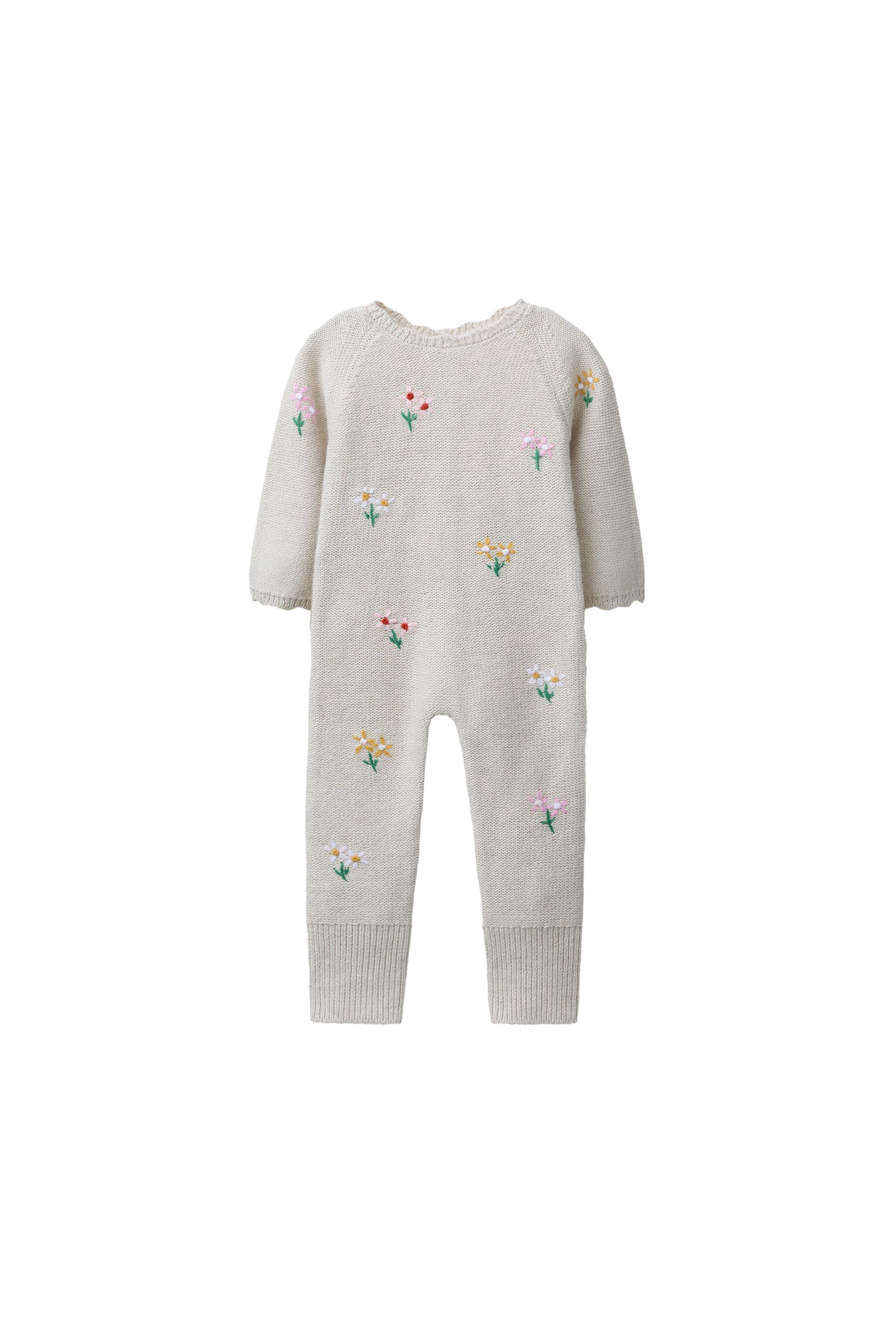 Zara - Embroidered Floral Knit Jumpsuit - Light Beige - 3-6 Months (26,8 Inches) - Kids Zara - Embroidered Floral Knit Jumpsuit - Light Beige - 3-6 Months (26,8 Inches) - Kids