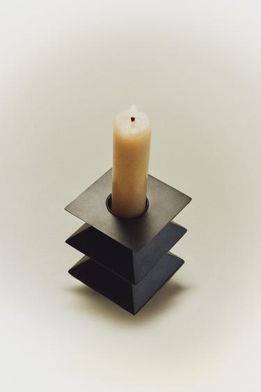 WOODEN PRISM CANDLESTICK - Dark brown by Zara