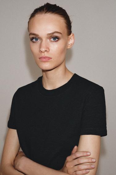 SLUB KNIT COTTON T-SHIRT - Black by Zara
