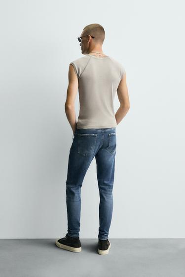 RIPPED SKINNY FIT JEANS - Mid-blue by Zara