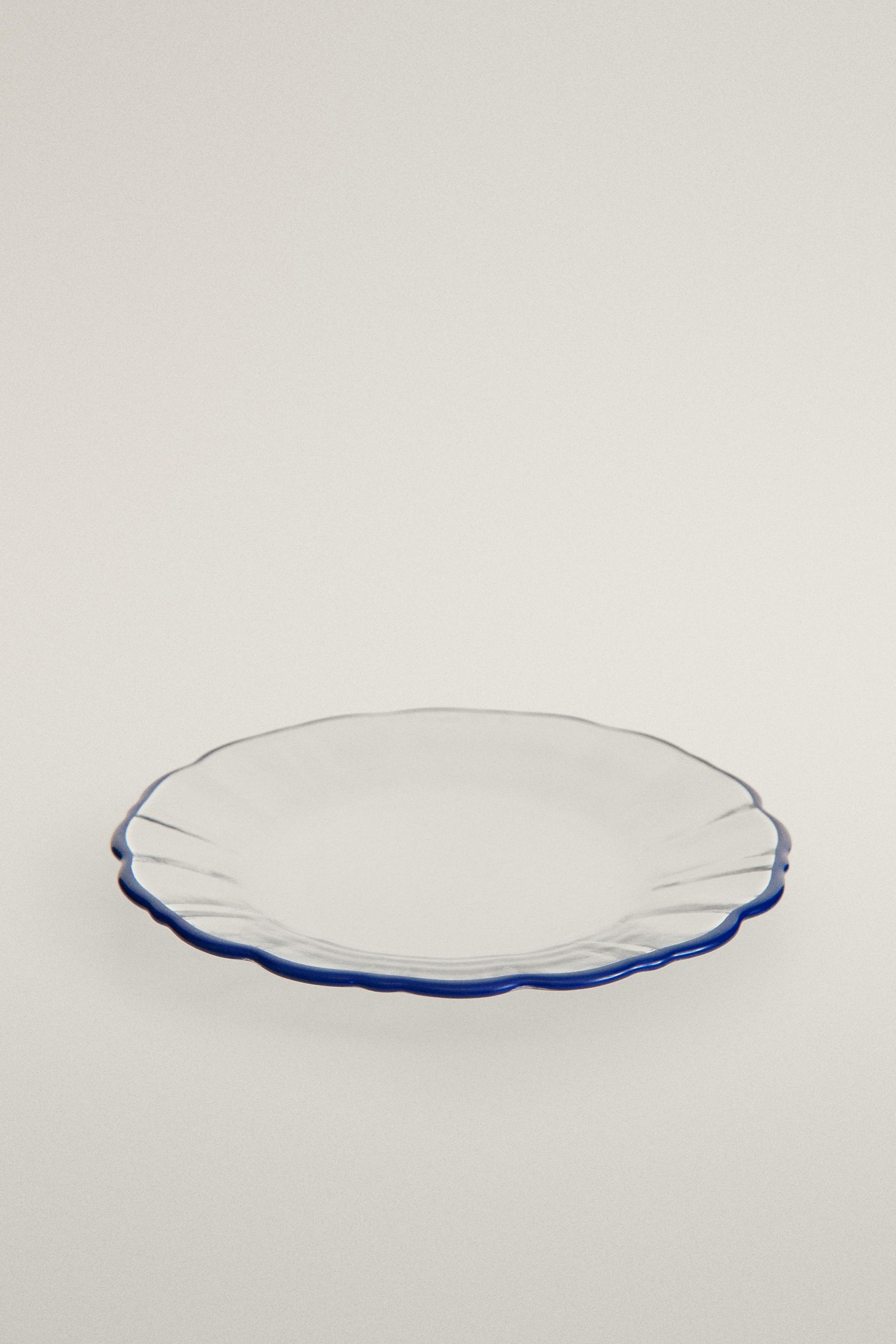 GLASS SIDE PLATE WITH RIM — Blue