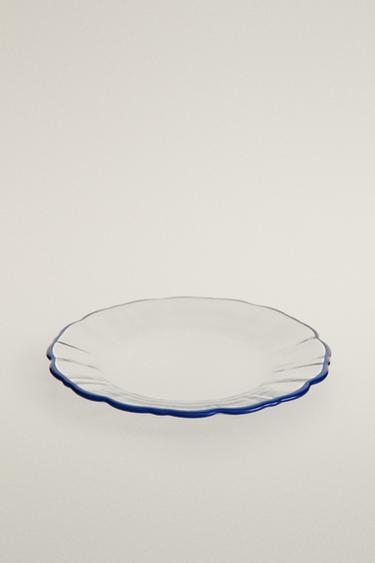 GLASS SIDE PLATE WITH RIM — Blue 2