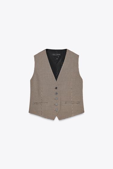 Zara ZW COLLECTION PLAID VEST - Brown / Ecru