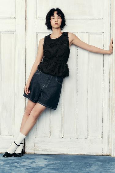 Zara Z1975 MOM-FIT HIGH-WAIST 短褲 - 藍色