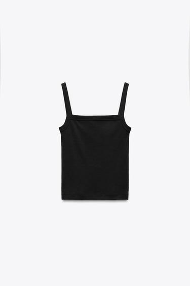 SQUARE NECKLINE T-SHIRT - Black by Zara - Image 4