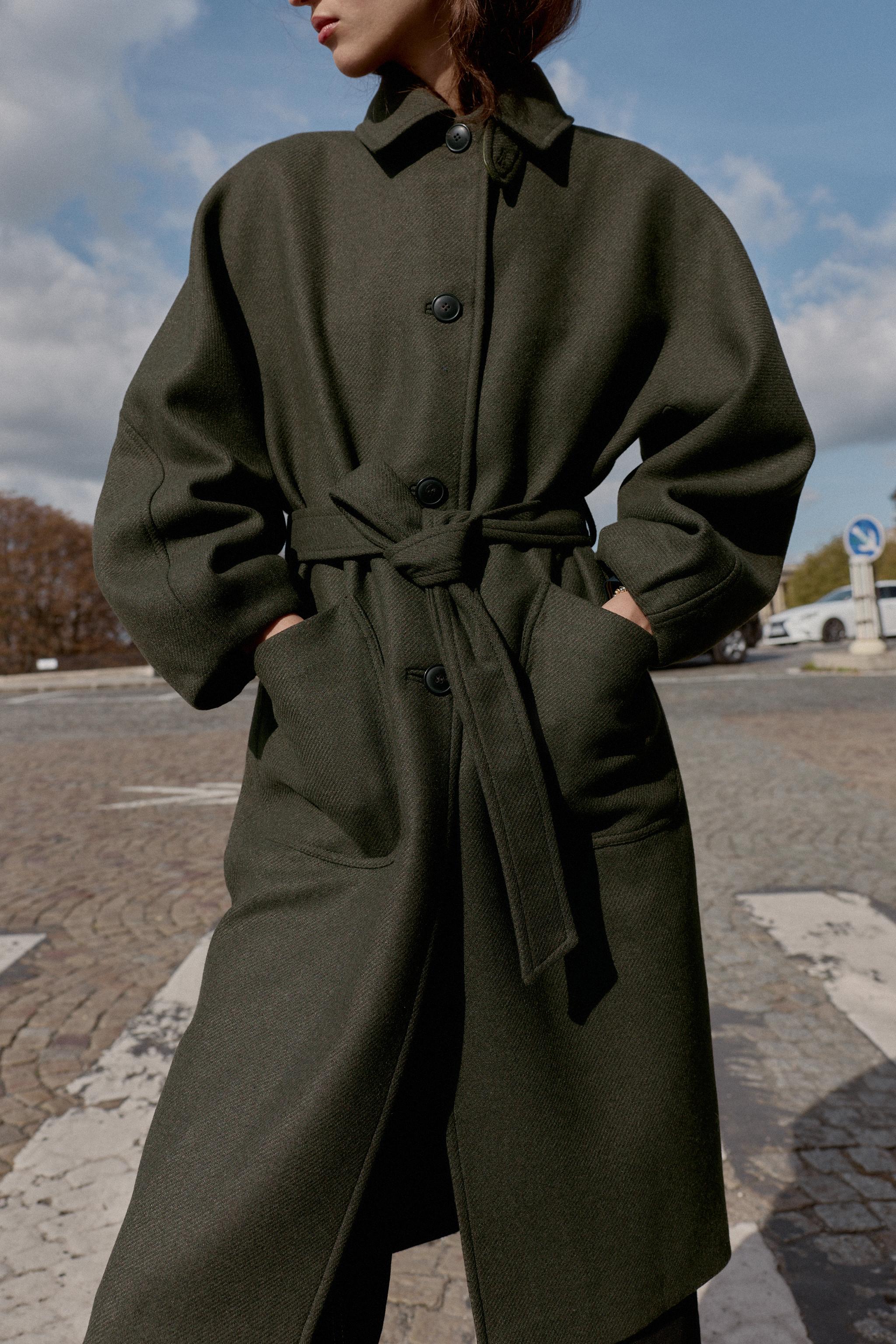 ZARA ベルト付きヘリンボーン柄コート ZARA ヘリンボーン柄ドロップ