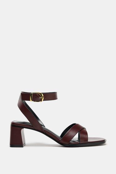 BUCKLED BLOCK HEEL SANDALS - Burgundy Red by Zara