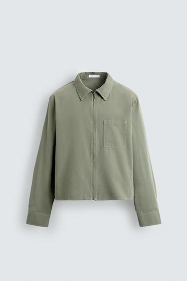 УКОРОЧЕННАЯ КУРТКА-РУБАШКА НА МОЛНИИ — ЗЕЛЕНЫЙ от Zara