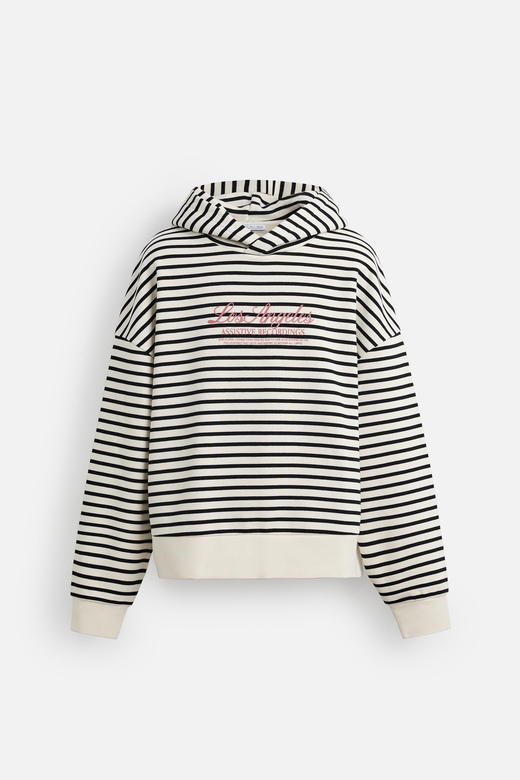 STRIPED SWEATSHIRT WITH SLOGAN - White / Navy | ZARA India