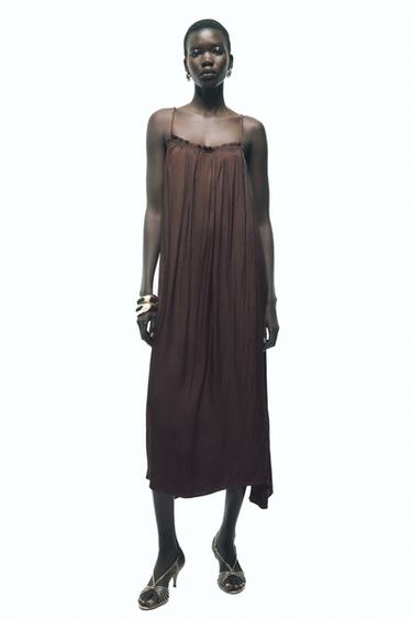 VESTIDO LENCERO SATINADO - Marrón de Zara - Imagen 0
