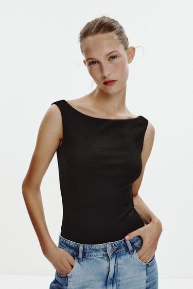 COLD SHOULDER RIBBED T-SHIRT - Black by Zara
