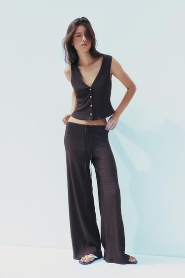 TEXTURED STRAIGHT-FIT TROUSERS - Chocolate by Zara