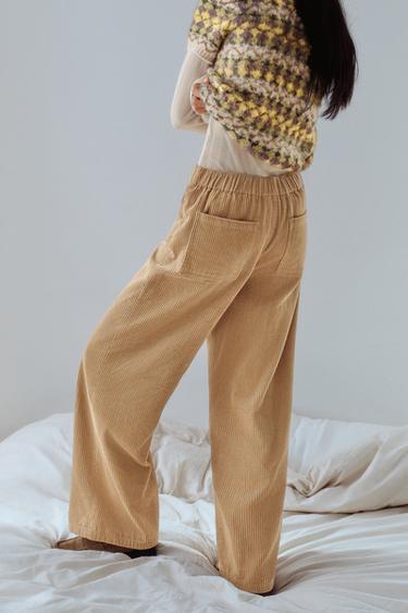 ZW COLLECTION WIDE-LEG CORDUROY TROUSERS - camel by Zara