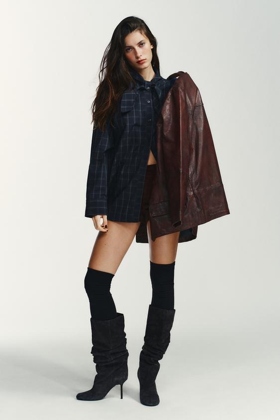 PLAID POPLIN SHIRT WITH SCARF DETAIL