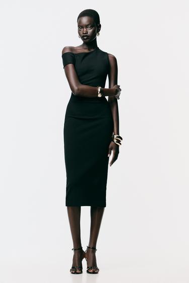 VESTIDO MIDI FRUNCES - Negro de Zara - Imagen 0