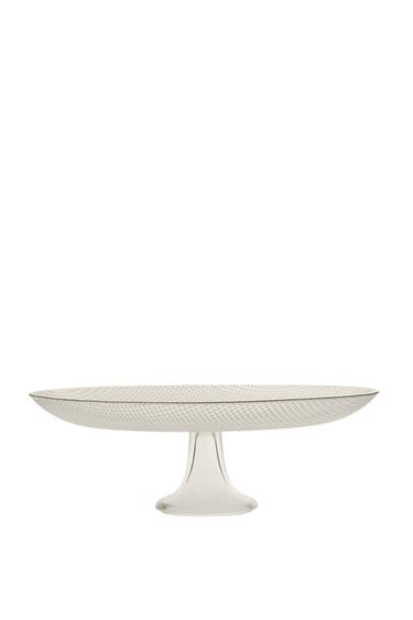GLASS CAKE SERVING DISH WITH STEM AND RELIEF RIM - ذهبي الخاص بـ Zara