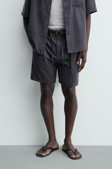 RELAXED FIT FLOWING BERMUDA SHORTS - Navy blue by Zara
