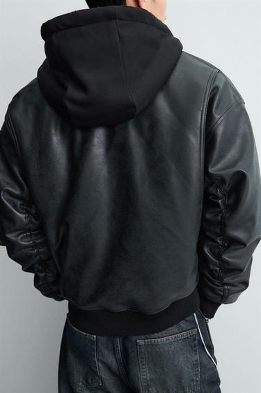 FAUX LEATHER JACKET WITH CONTRAST HOOD - Black by Zara - Image 5