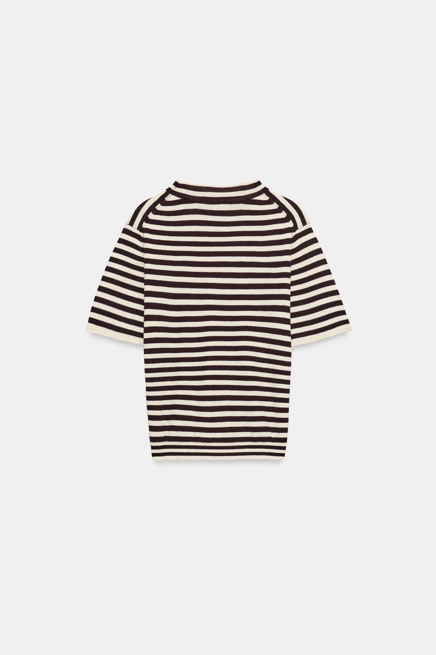 Топ Zara Striped Knit Top, цвет: Экрю / Тёмно-бордовый — фото 5