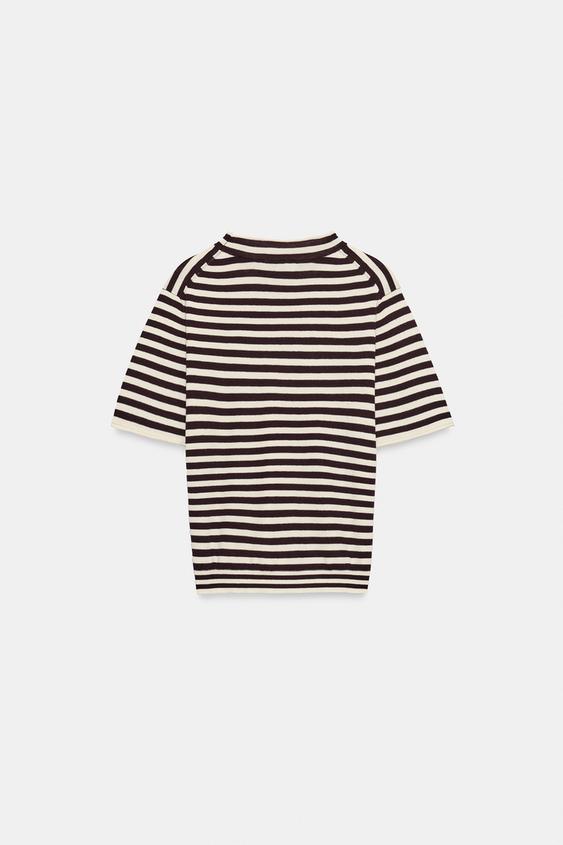 TOP EN MAILLE À RAYURES - Écru / Grenat de Zara - Image 4