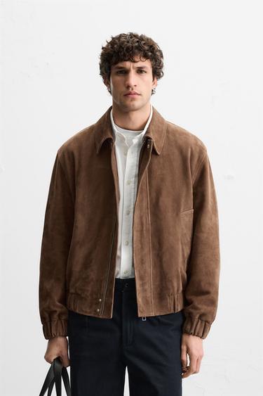 Zara SUEDE LEATHER JACKET - Brick