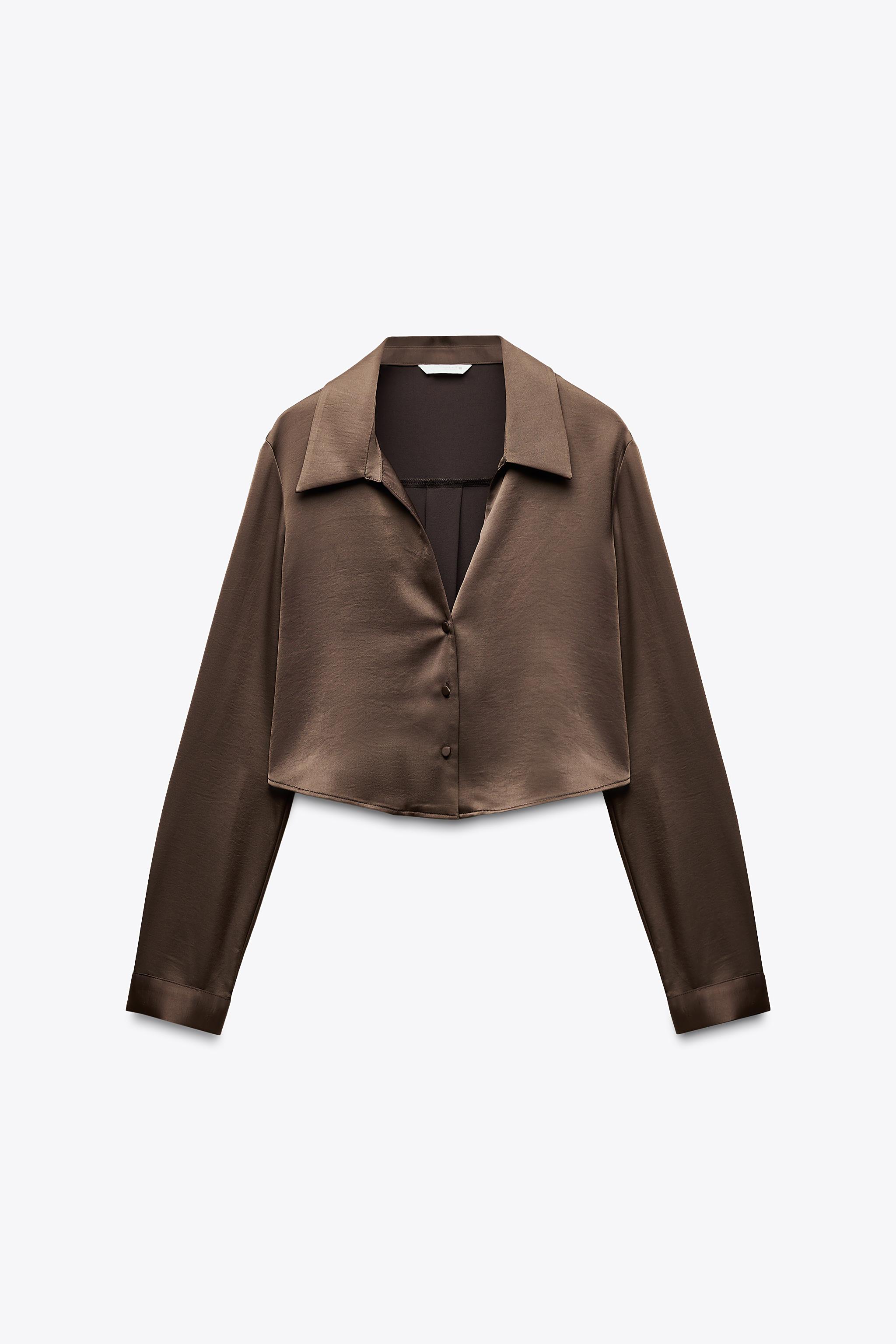 SATIN EFFECT CROPPED SHIRT - Brown | ZARA United States