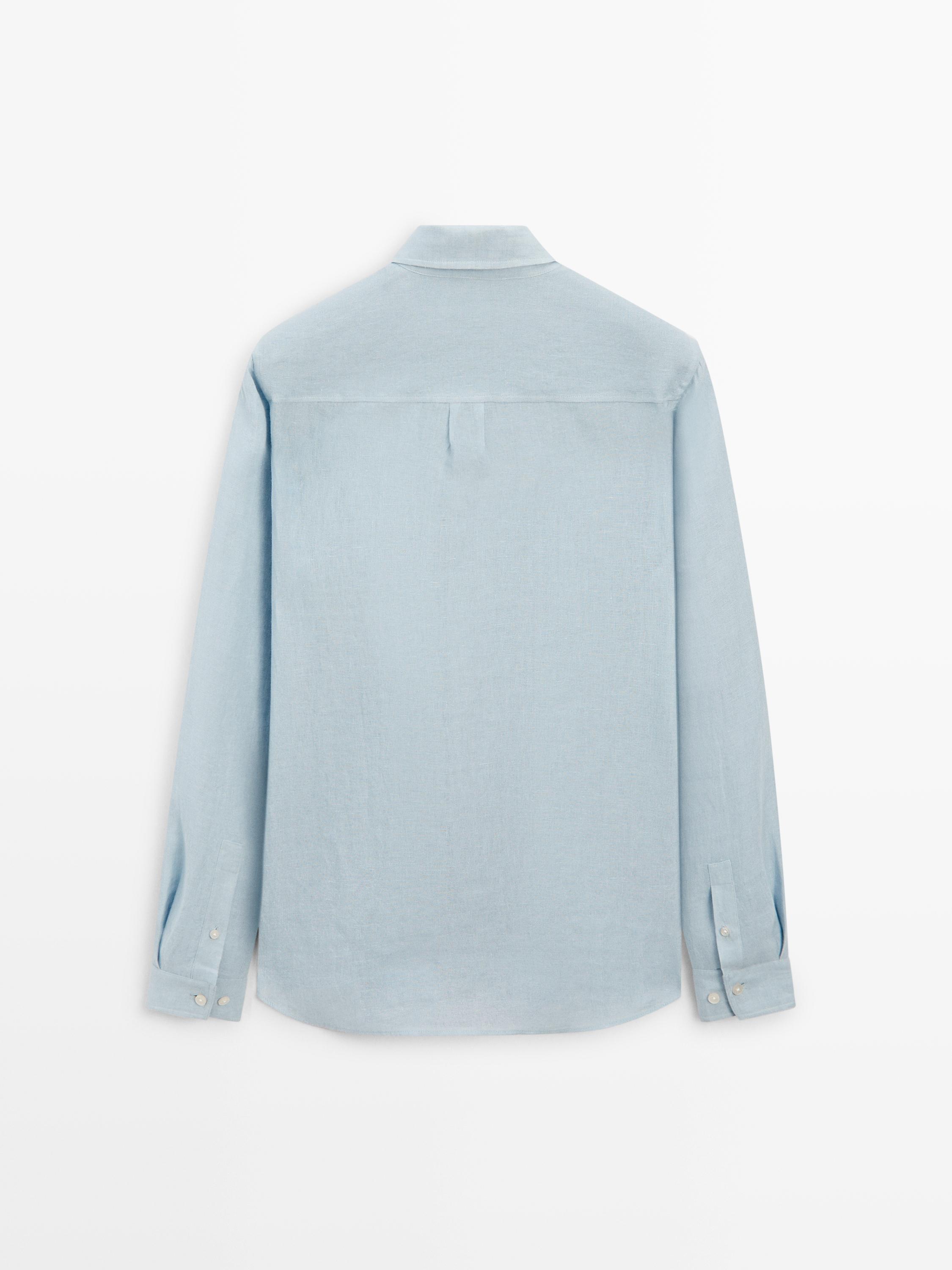 Textured 100% linen regular fit shirt