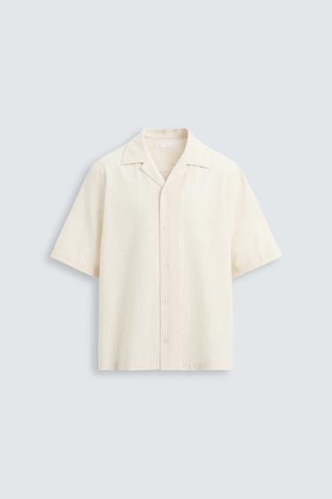 Zara TEXTURED STRIPED SHIRT - Beige