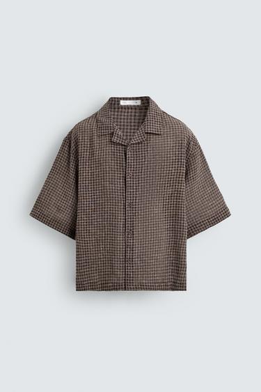 CHEMISE RELAXED FIT JACQUARD CARREAUX - Marron de Zara