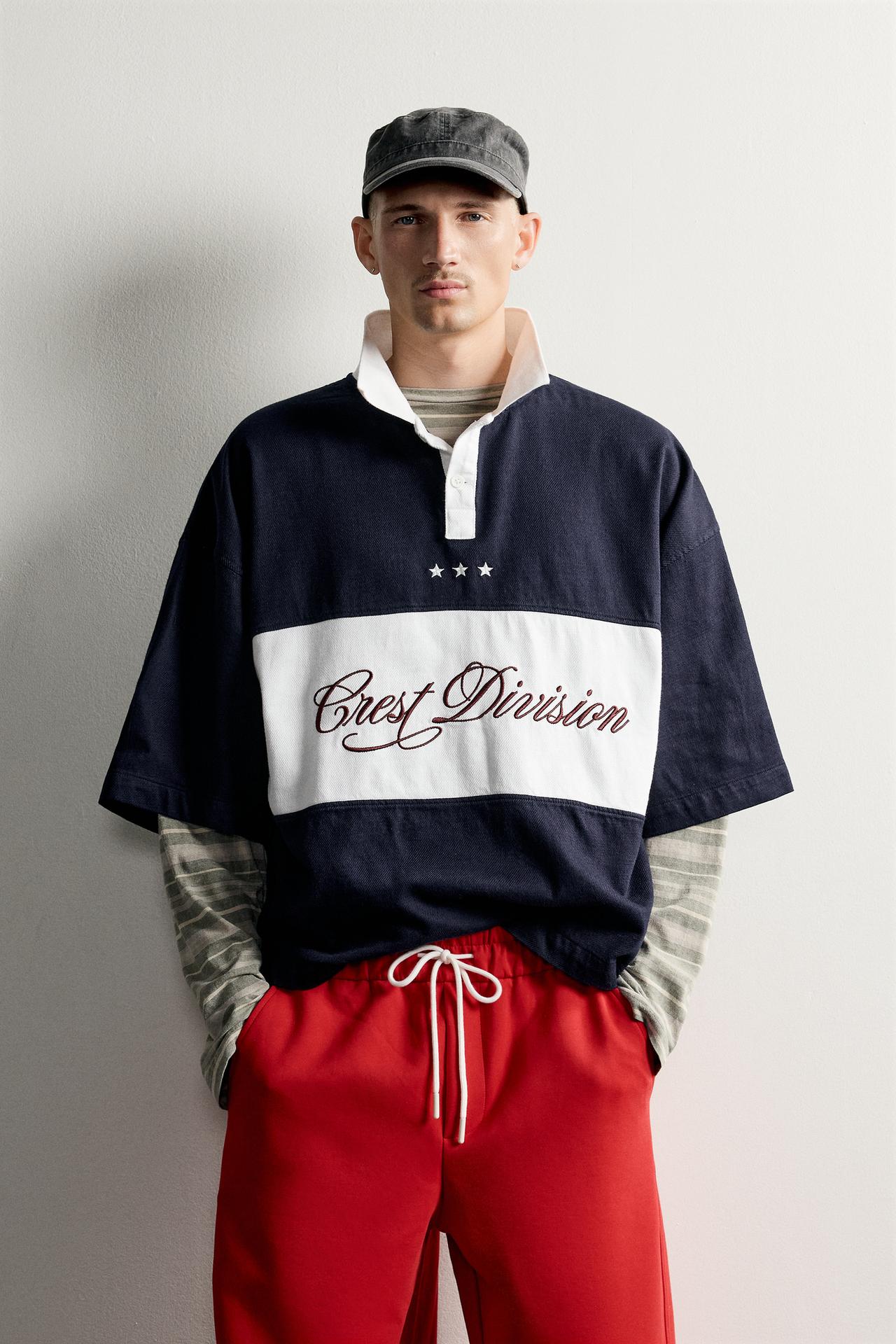 COLORBLOCK BOXY FIT POLO SHIRT — Navy / White
