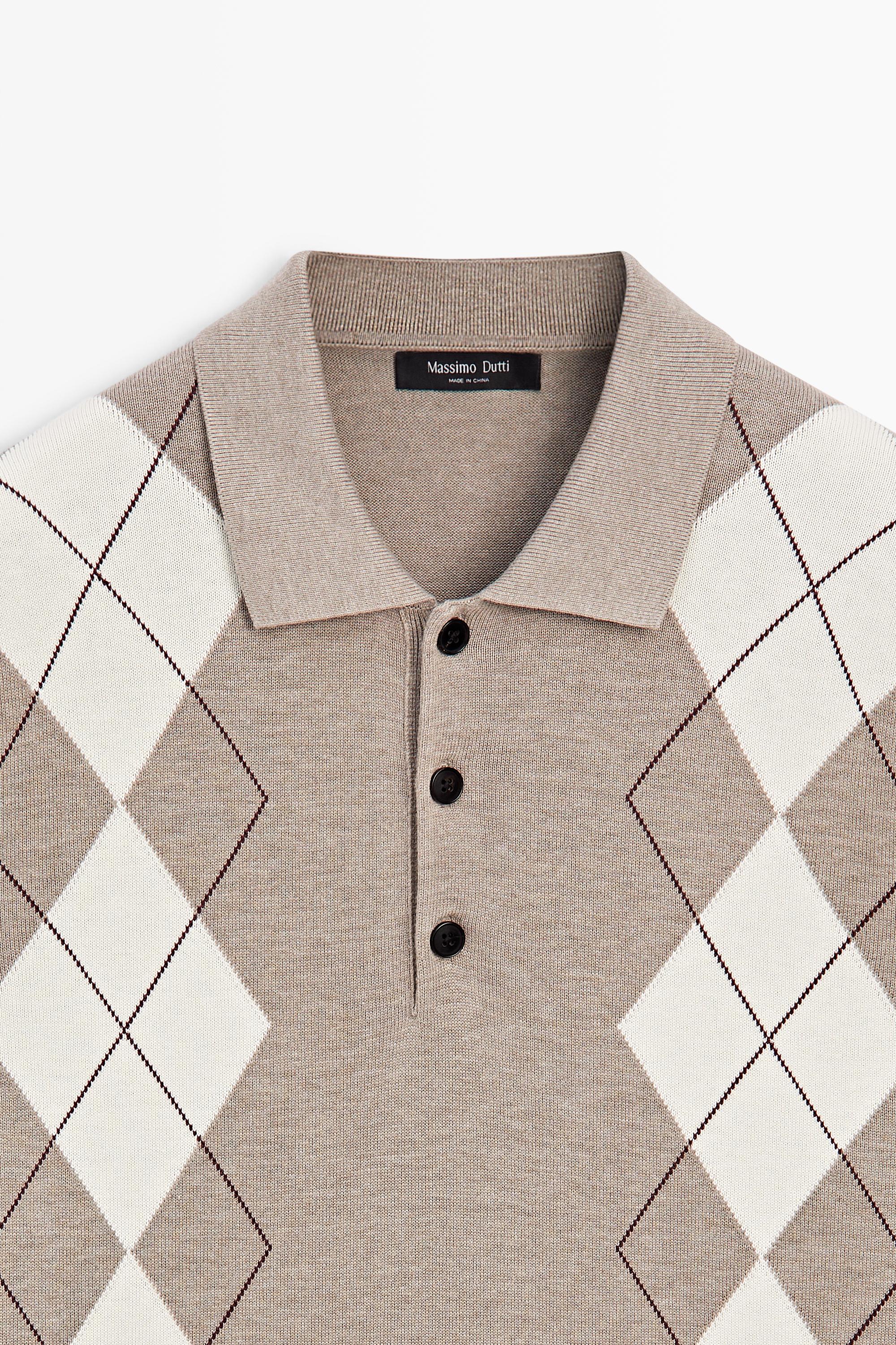 Cotton blend diamond pattern short sleeve polo shirt