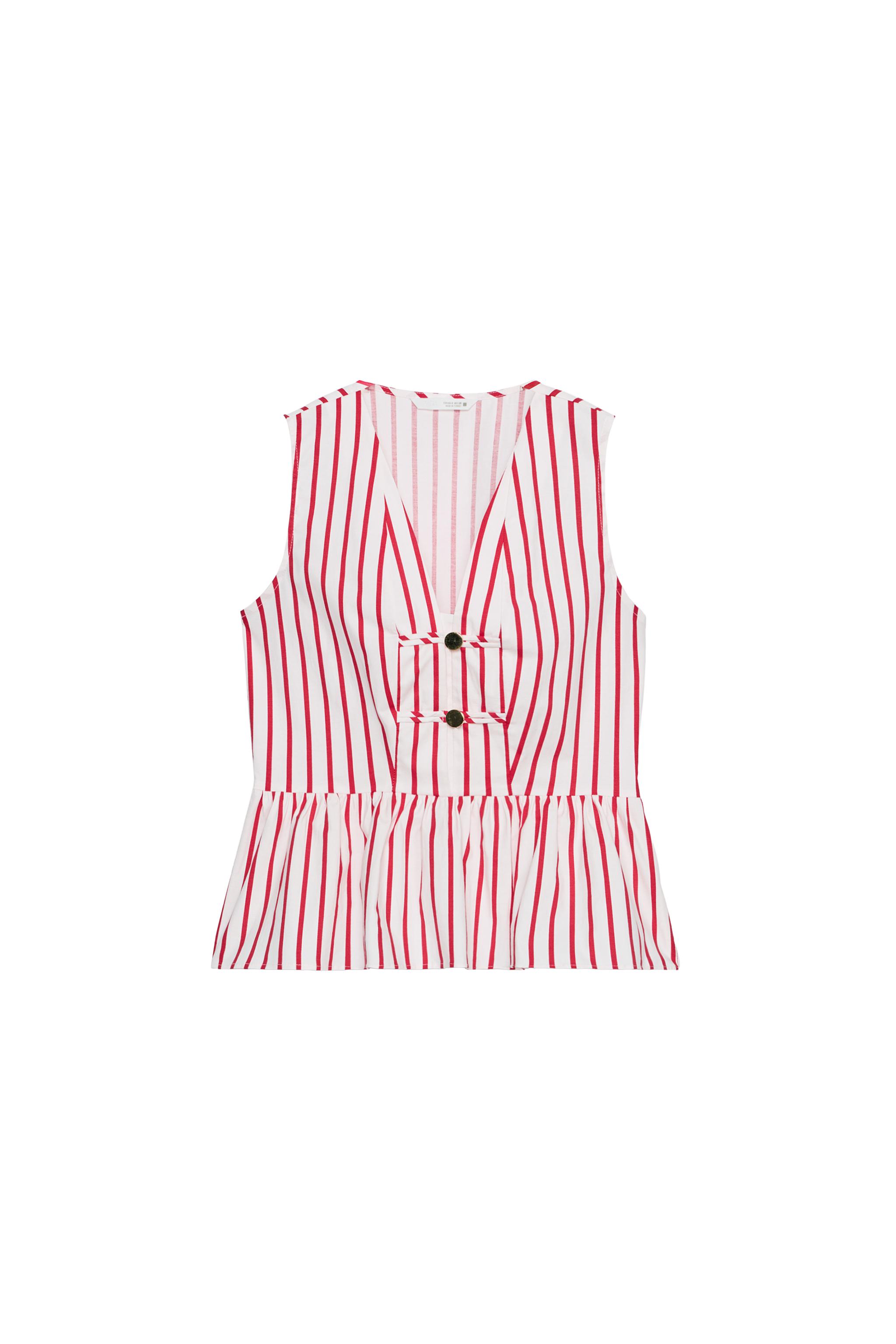 STRIPED FROG FASTENING TOP - White / Red | ZARA Canada