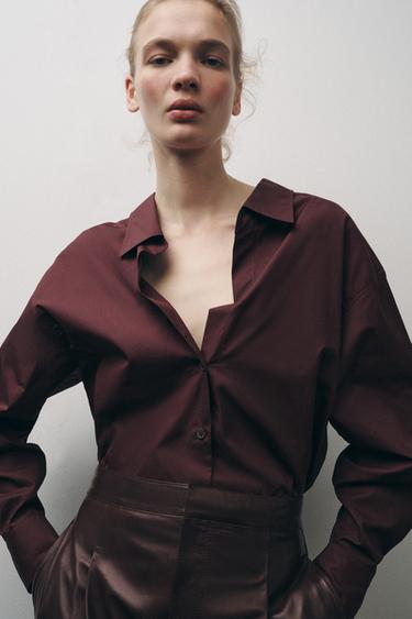 CAMISA POPELÍN ZW COLLECTION - Burgundy de Zara