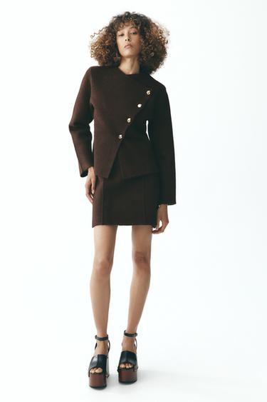 Zara CROSSOVER KNIT CARDIGAN - Dark brown