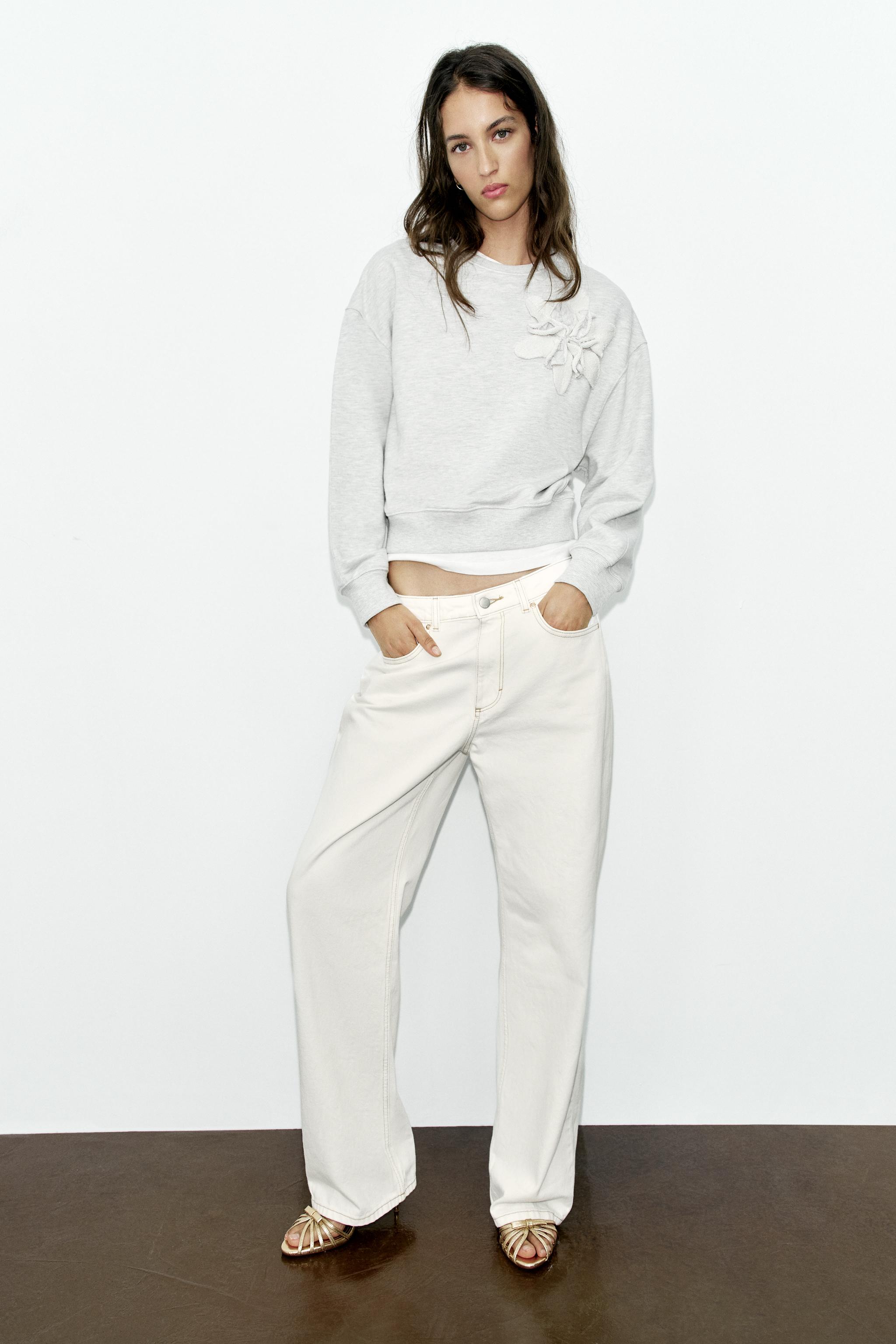 FLORAL APPLIQUE SWEATSHIRT — Gray marl