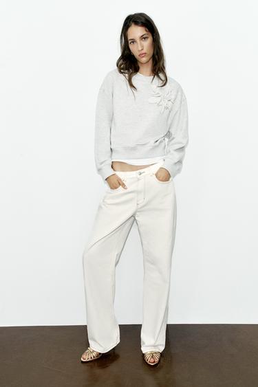 FLORAL APPLIQUE SWEATSHIRT — Gray marl 2
