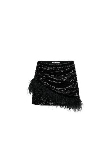 SEQUINNED SKIRT WITH FEATHER TRIM - LIMITED EDITION