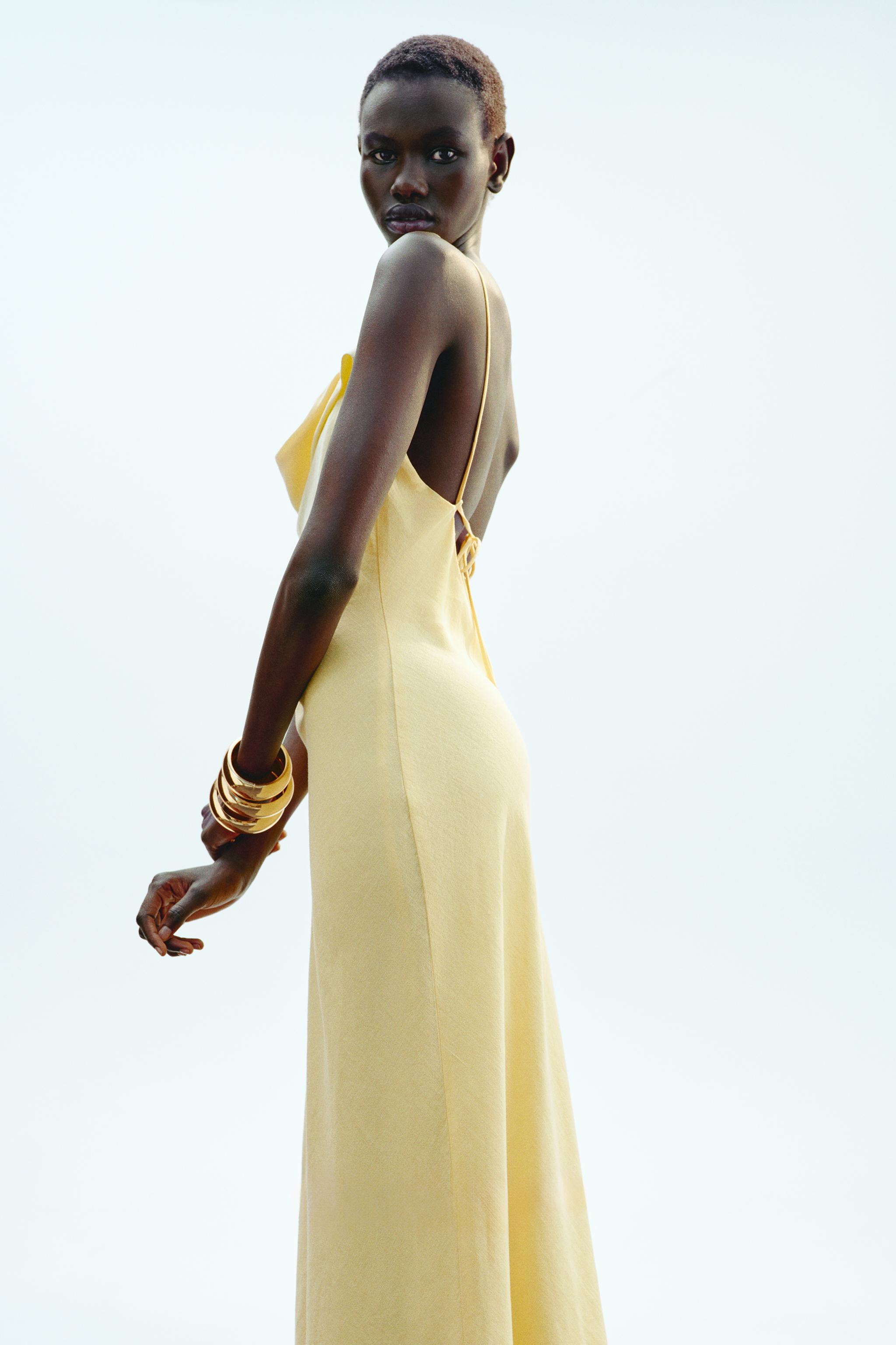RAMIE MIDI SLIP DRESS - Yellow | ZARA United States