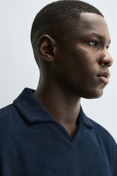 REGULAR FIT TOWELLING POLO SHIRT - Navy blue by Zara - Image 5