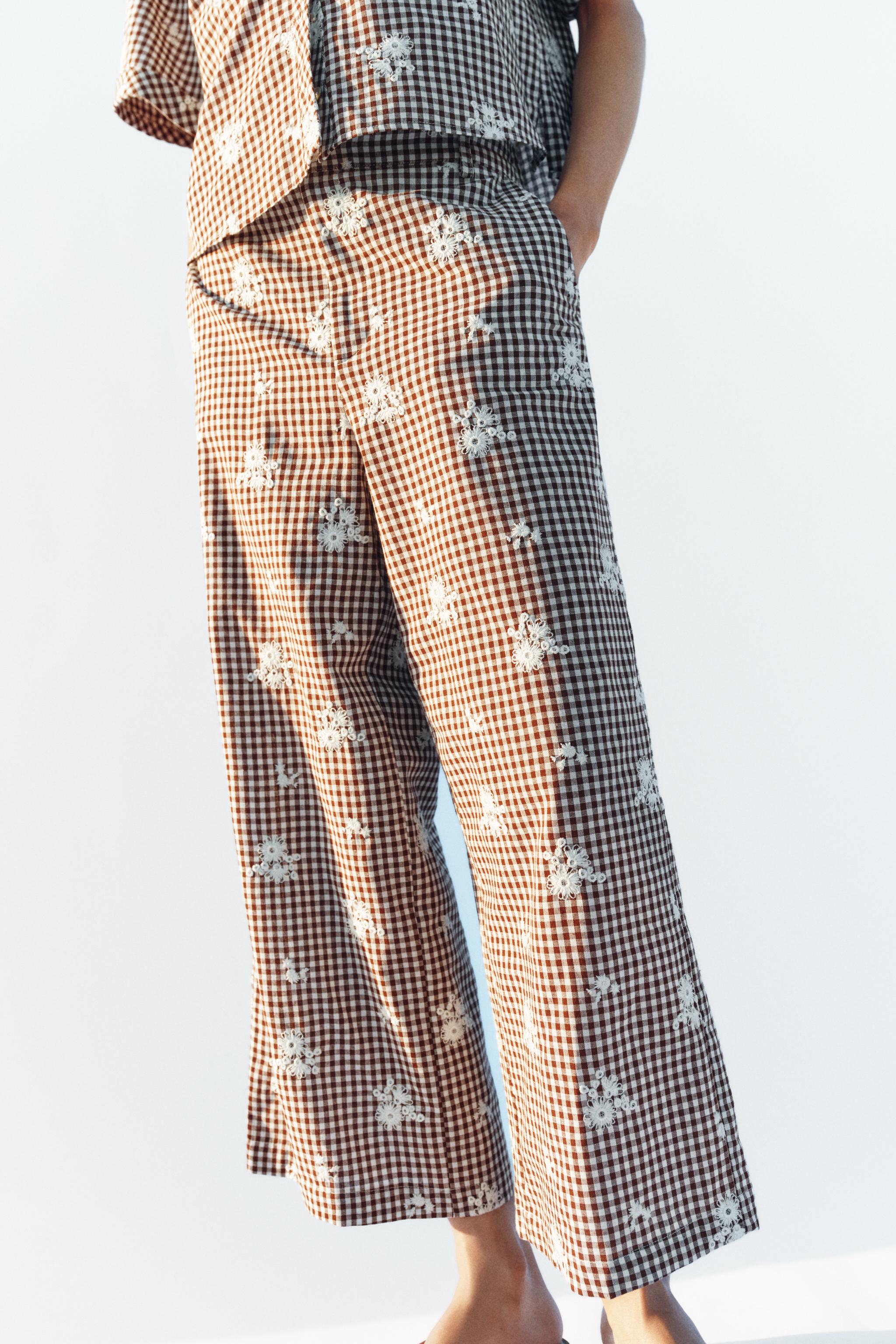 EMBROIDERED PLAID CULOTTES