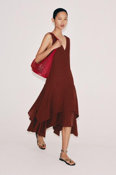 OPENWORK LEATHER SHOULDER BAG - Red by Zara