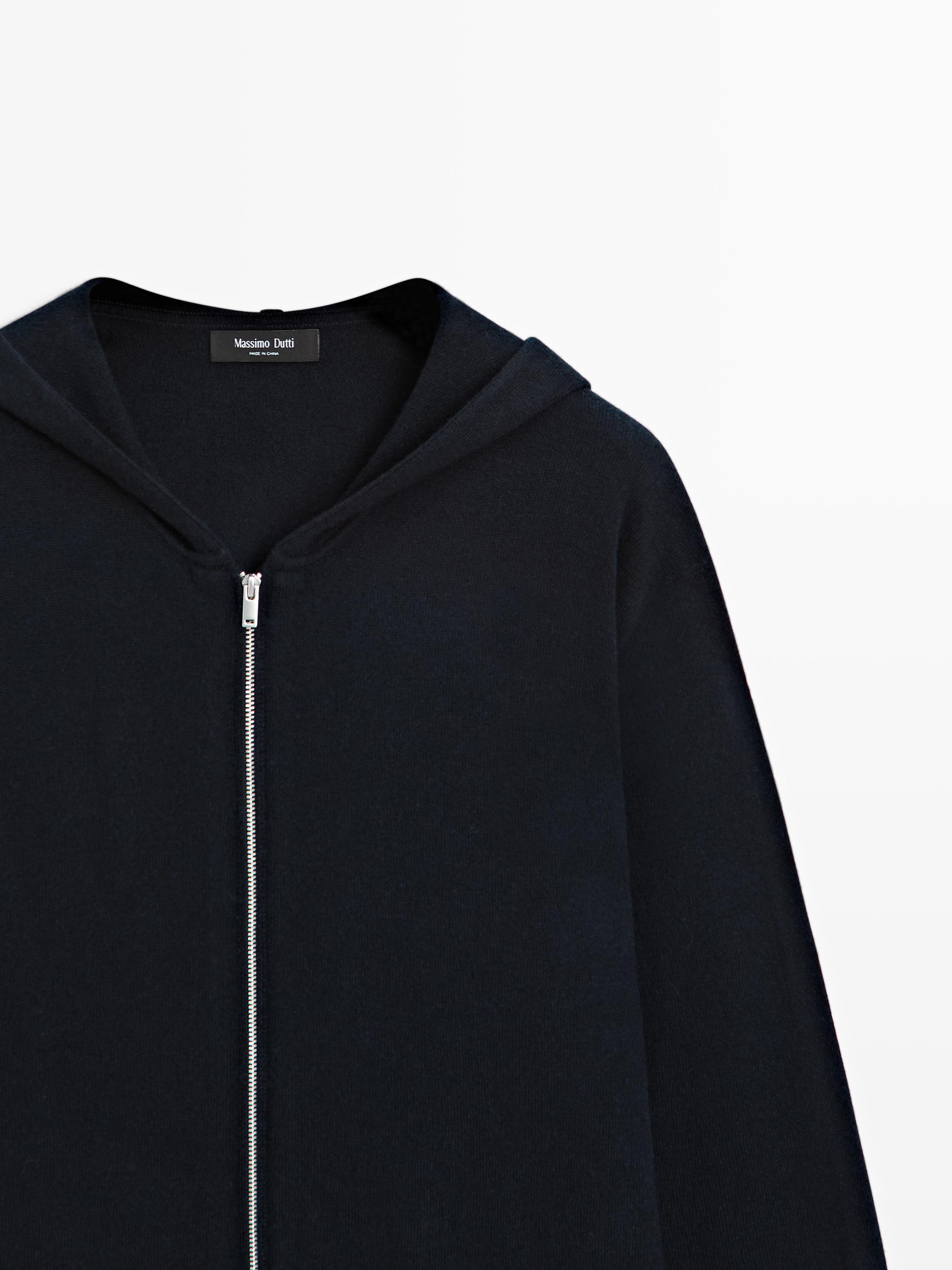 Zip-up knit cardigan with hood