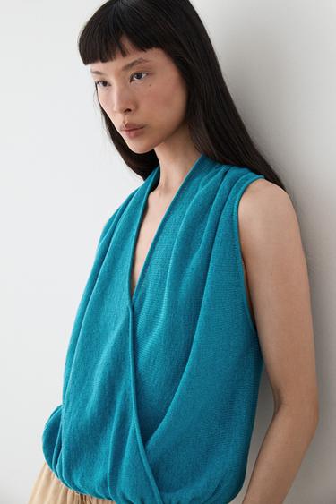 Zara Linen blend crossover top - Turquoise