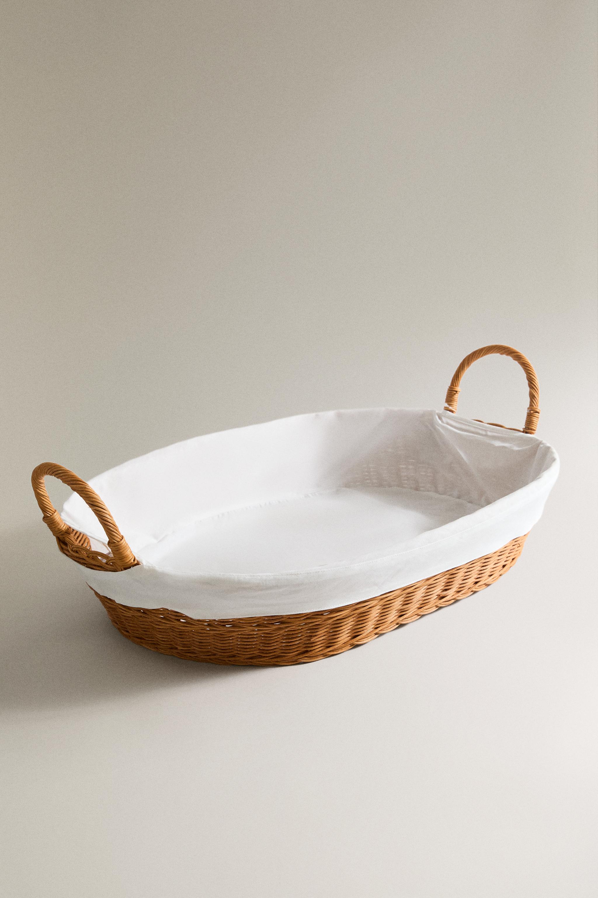 RATTAN AND COTTON IRONING BASKET — Brown