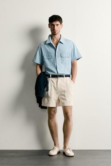 CHAMBRAY SHIRT WITH POCKETS - Light blue by Zara - Image 0