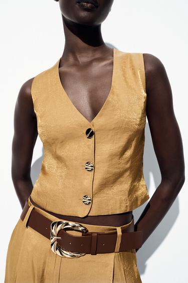 GOLD BUTTON SATIN TOP - Golden by Zara