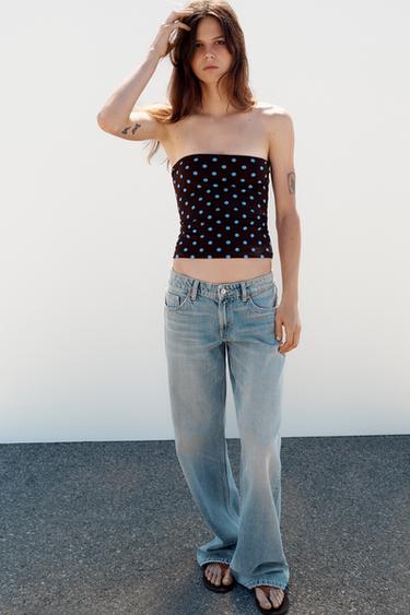 TOP شريطي رسمة شامات - بني by Zara